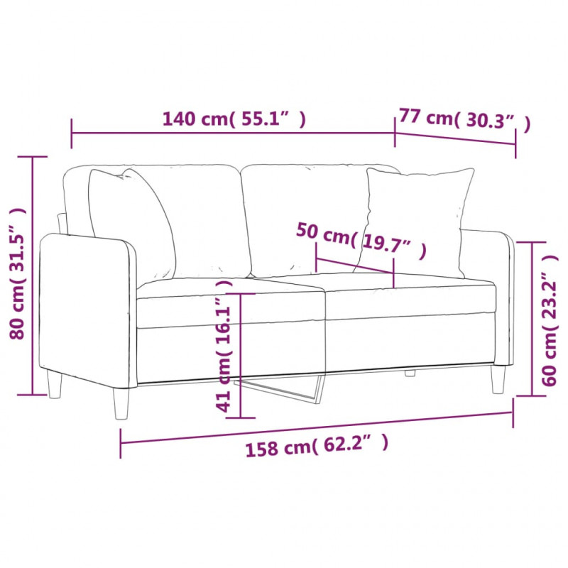 2-osobowa sofa z poduszkami, czarna, 140 cm, tkanina