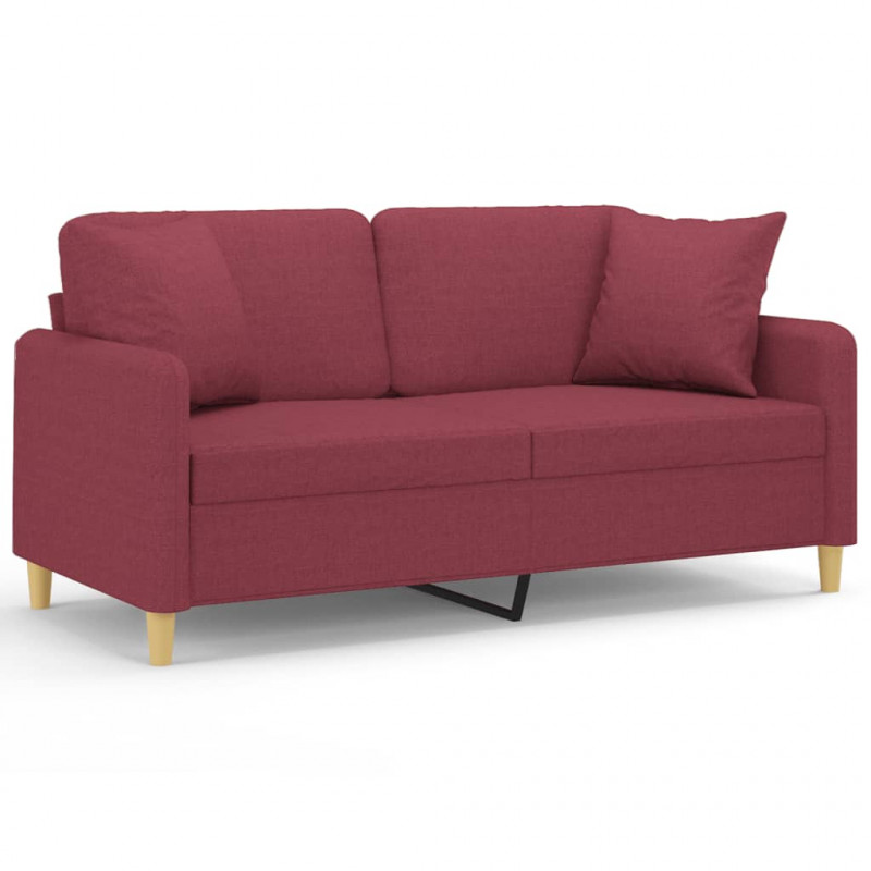 2-osobowa sofa z poduszkami, winna czerwień, 140 cm, tkanina