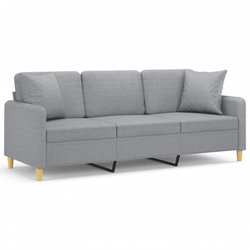 3-osobowa sofa z poduszkami, jasnoszara, 180 cm, tkanina