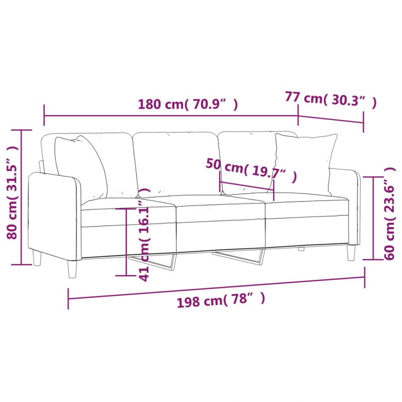 3-osobowa sofa z poduszkami, jasnoszara, 180 cm, tkanina