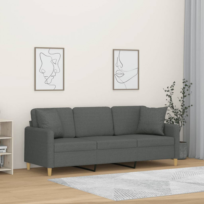3-osobowa sofa z poduszkami, ciemnoszara, 180 cm, tkanina
