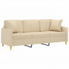 3-osobowa sofa z poduszkami, kremowa, 180 cm, tkanina