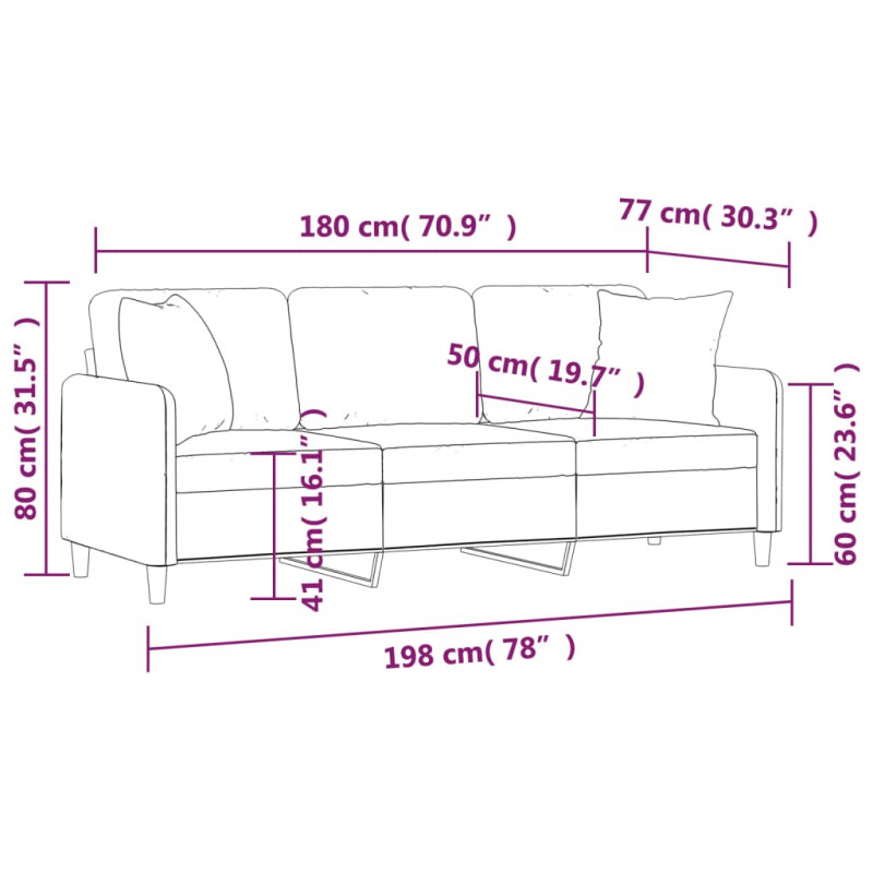 3-osobowa sofa z poduszkami, kremowa, 180 cm, tkanina