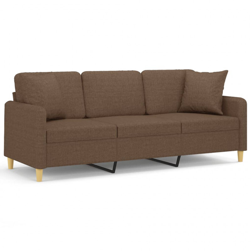 3-osobowa sofa z poduszkami, brązowa, 180 cm, tkanina