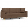3-osobowa sofa z poduszkami, brązowa, 180 cm, tkanina
