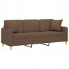 3-osobowa sofa z poduszkami, brązowa, 180 cm, tkanina