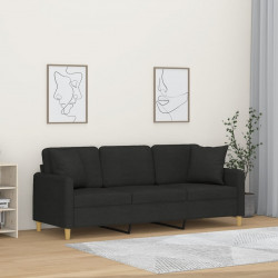 3-osobowa sofa z poduszkami, czarna, 180 cm, tkanina