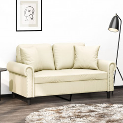 2-osobowa sofa z poduszkami, kremowa, 120 cm, sztuczna skóra