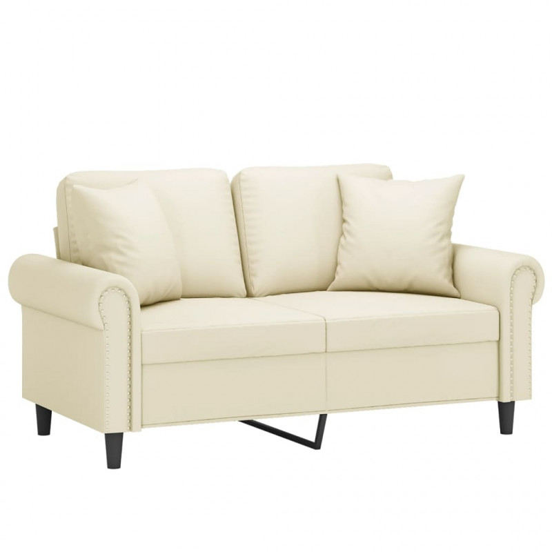 2-osobowa sofa z poduszkami, kremowa, 120 cm, sztuczna skóra