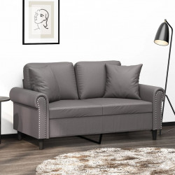 2-osobowa sofa z poduszkami, szara, 120 cm, sztuczna skóra