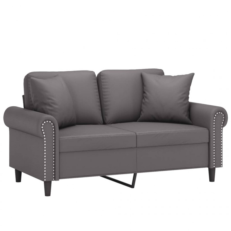 2-osobowa sofa z poduszkami, szara, 120 cm, sztuczna skóra