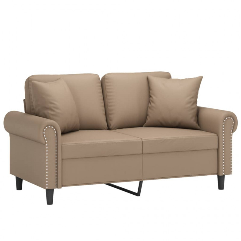 2-osobowa sofa z poduszkami, cappuccino, 120 cm, sztuczna skóra