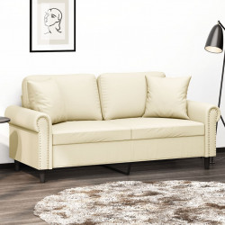 2-osobowa sofa z poduszkami, kremowa, 140 cm, sztuczna skóra