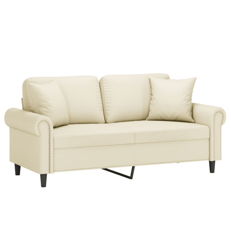 2-osobowa sofa z poduszkami, kremowa, 140 cm, sztuczna skóra