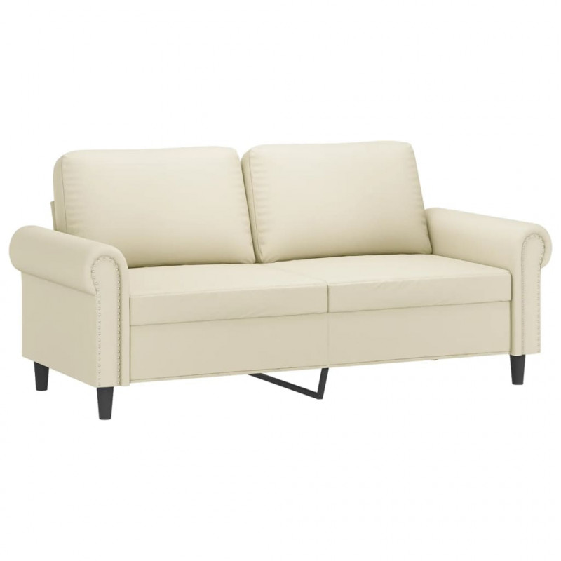 2-osobowa sofa z poduszkami, kremowa, 140 cm, sztuczna skóra