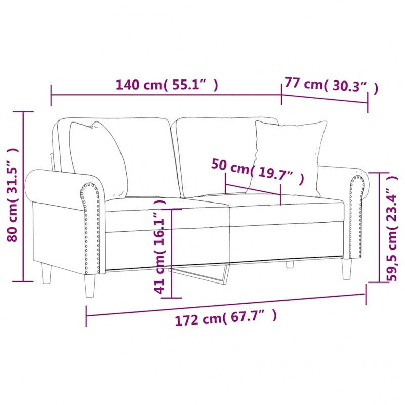 2-os. sofa z poduszkami, winna czerwień, 140 cm, sztuczna skóra