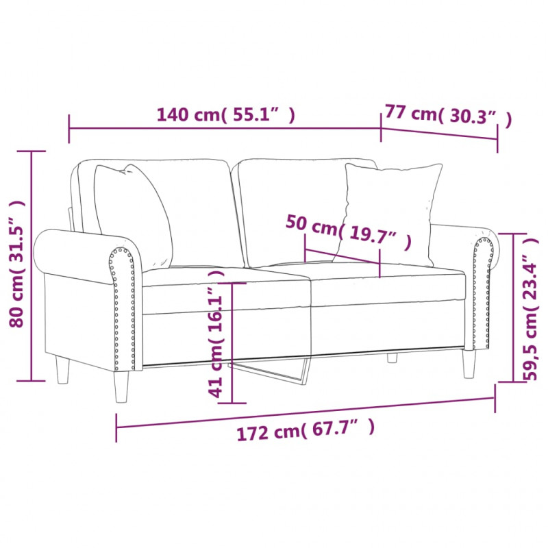 2-osobowa sofa z poduszkami, cappuccino, 140 cm, sztuczna skóra