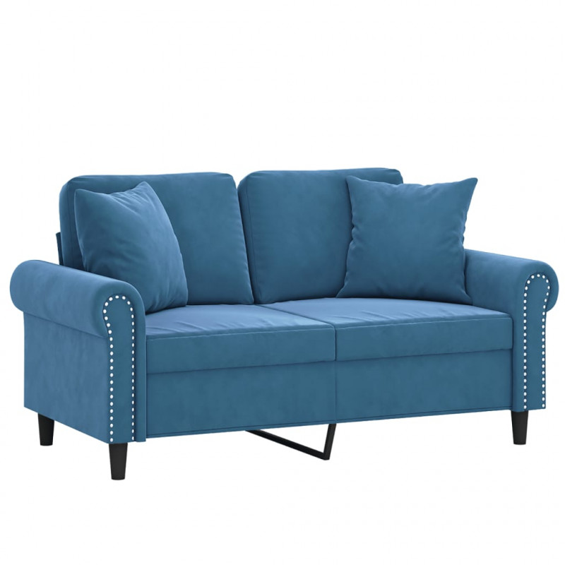 2-osobowa sofa z poduszkami, niebieska, 120 cm, aksamit
