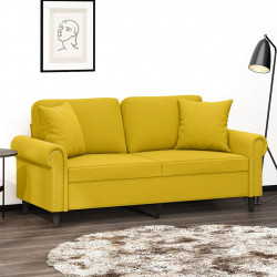 2-osobowa sofa z poduszkami, żółta, 140 cm, aksamit