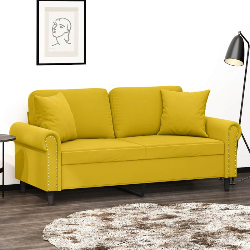 2-osobowa sofa z poduszkami, żółta, 140 cm, aksamit