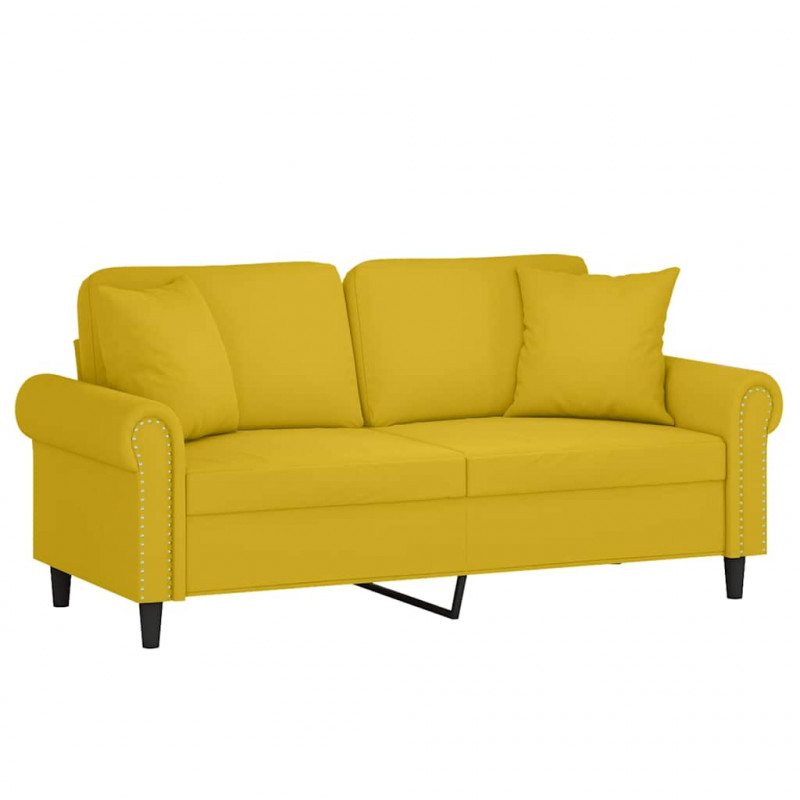 2-osobowa sofa z poduszkami, żółta, 140 cm, aksamit