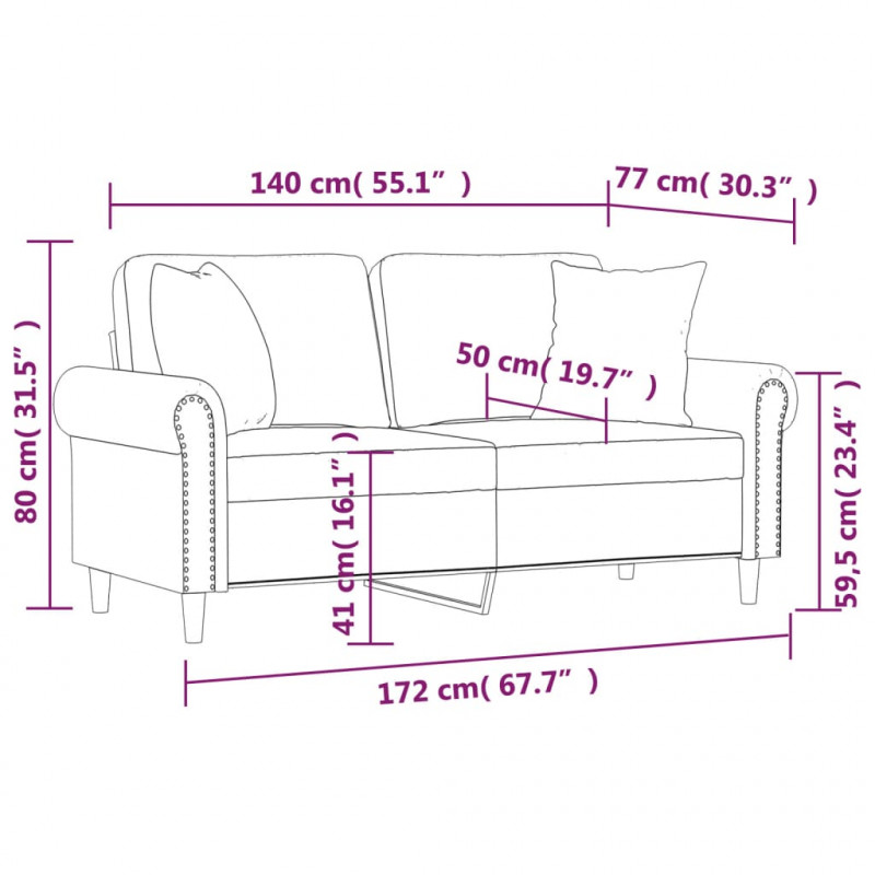2-osobowa sofa z poduszkami, kremowa, 140 cm, aksamit