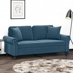2-osobowa sofa z poduszkami, niebieska, 140 cm, aksamit