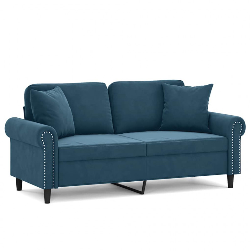 2-osobowa sofa z poduszkami, niebieska, 140 cm, aksamit