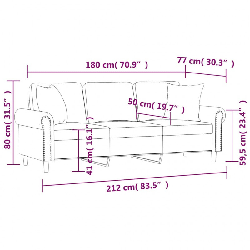 3-osobowa sofa z poduszkami, żółta, 180 cm, aksamit