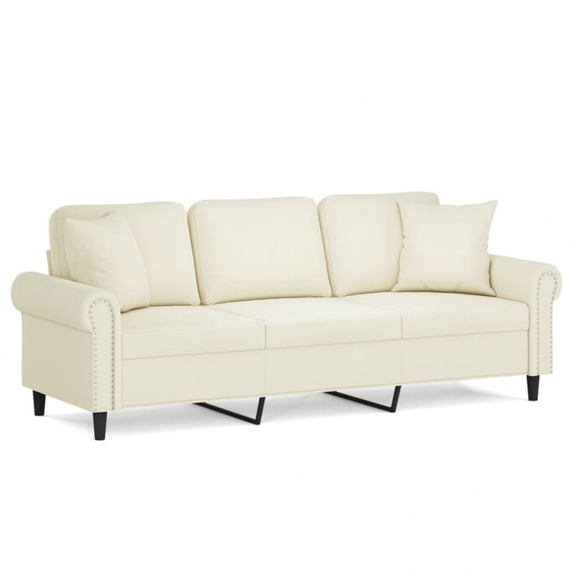 3-osobowa sofa z poduszkami, kremowa, 180 cm, aksamit