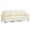 3-osobowa sofa z poduszkami, kremowa, 180 cm, aksamit