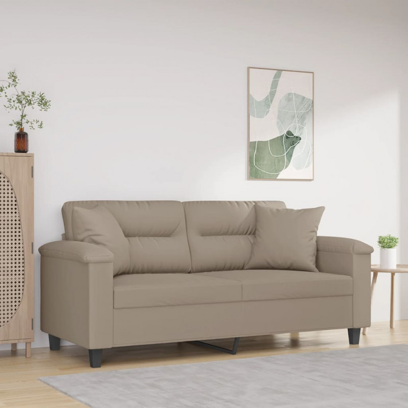 2-osobowa sofa z poduszkami, kolor taupe, 140 cm, mikrofibra