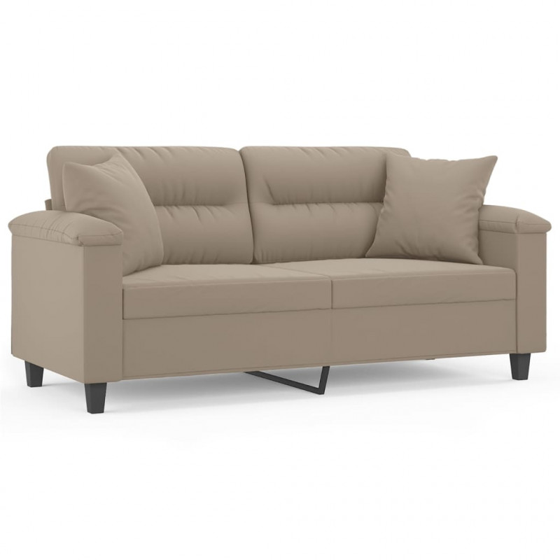 2-osobowa sofa z poduszkami, kolor taupe, 140 cm, mikrofibra