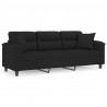 3-osobowa sofa z poduszkami, czarna, 180 cm, mikrofibra