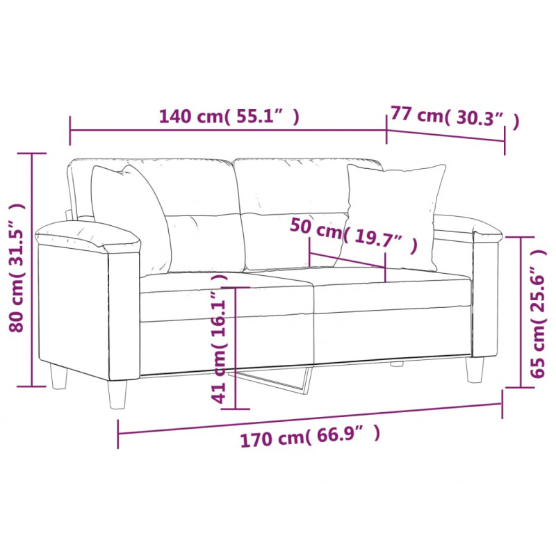2-osobowa sofa z poduszkami, szara, 140 cm, sztuczna skóra