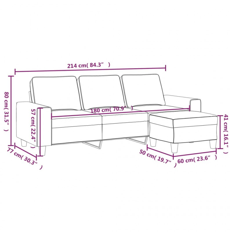 3-osobowa sofa z podnóżkiem, jasnoszara, 180 cm, tkaniną