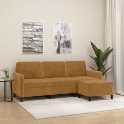 3-osobowa sofa z podnóżkiem, brązowy, 180 cm, aksamit