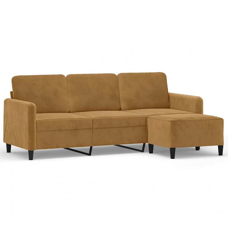 3-osobowa sofa z podnóżkiem, brązowy, 180 cm, aksamit