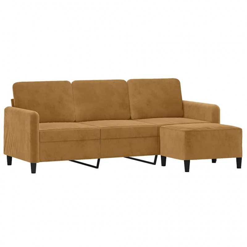3-osobowa sofa z podnóżkiem, brązowy, 180 cm, aksamit