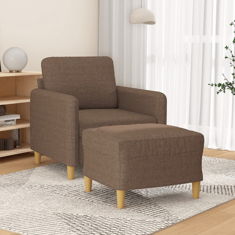 Fotel z podnóżkiem, brązowy, 60 cm, obity tkaniną