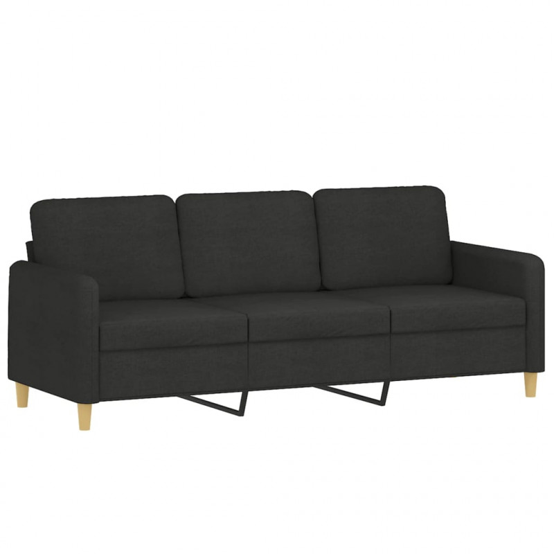 3-osobowa sofa z podnóżkiem, czarna, 180 cm, tkaniną