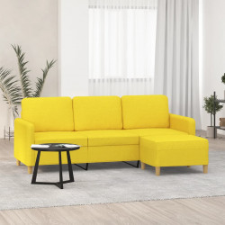 3-osobowa sofa z podnóżkiem, jasnożółty, 180 cm, tkaniną