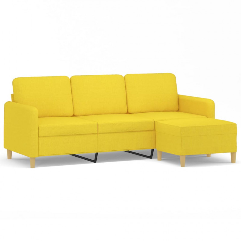 3-osobowa sofa z podnóżkiem, jasnożółty, 180 cm, tkaniną
