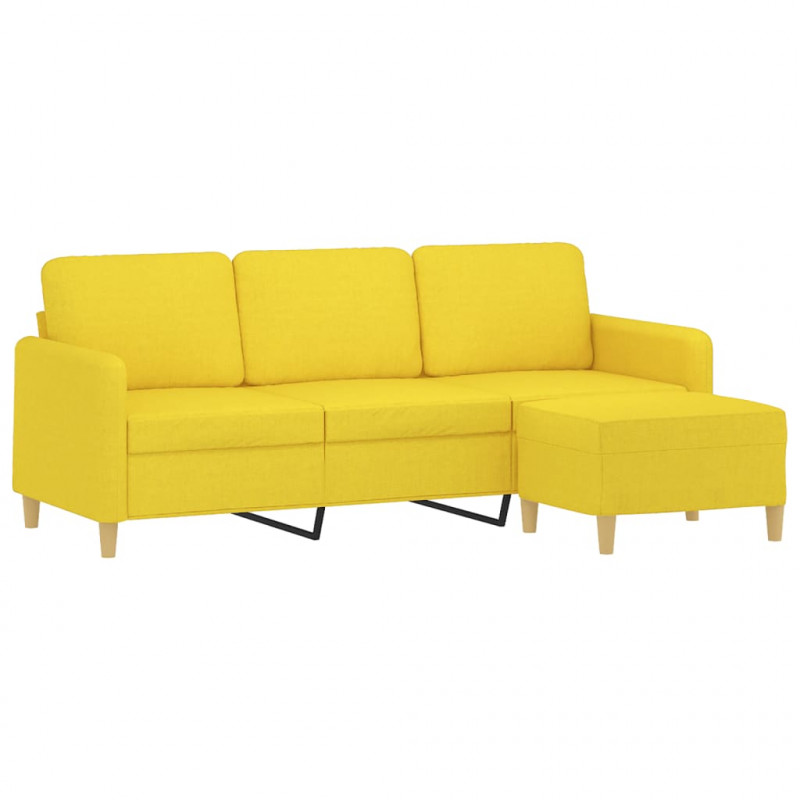 3-osobowa sofa z podnóżkiem, jasnożółty, 180 cm, tkaniną