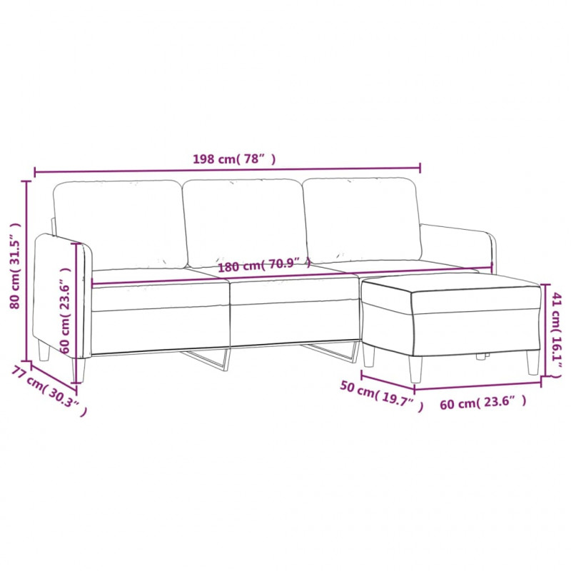 3-osobowa sofa z podnóżkiem, jasnożółty, 180 cm, tkaniną