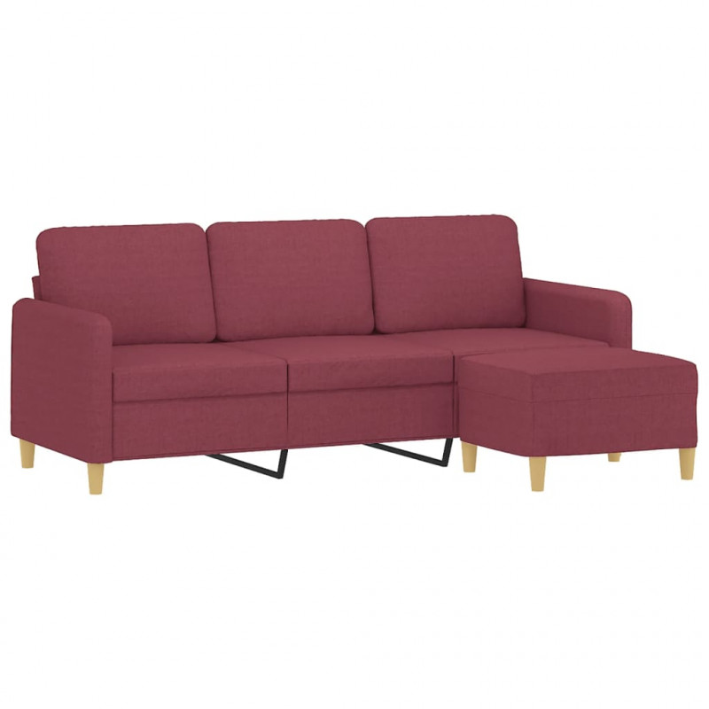 3-osobowa sofa z podnóżkiem winna czerwień 180 cm, tkaniną