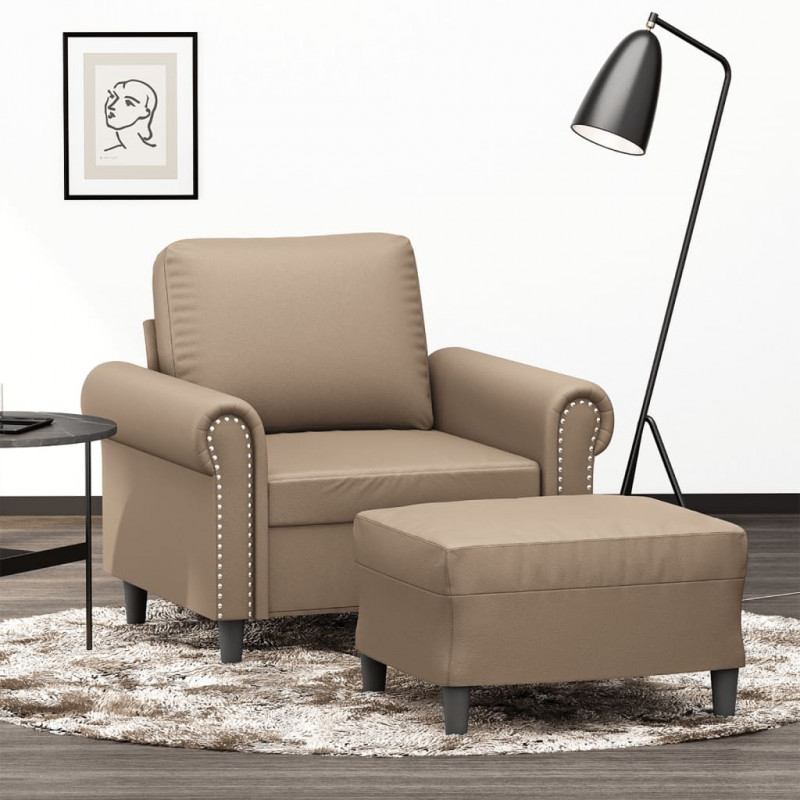 Fotel z podnóżkiem, kolor cappuccino, 60 cm, sztuczna skóra