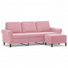 3-osobowa sofa z podnóżkiem, różowa, 180 cm, aksamitem