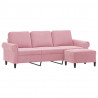 3-osobowa sofa z podnóżkiem, różowa, 180 cm, aksamitem