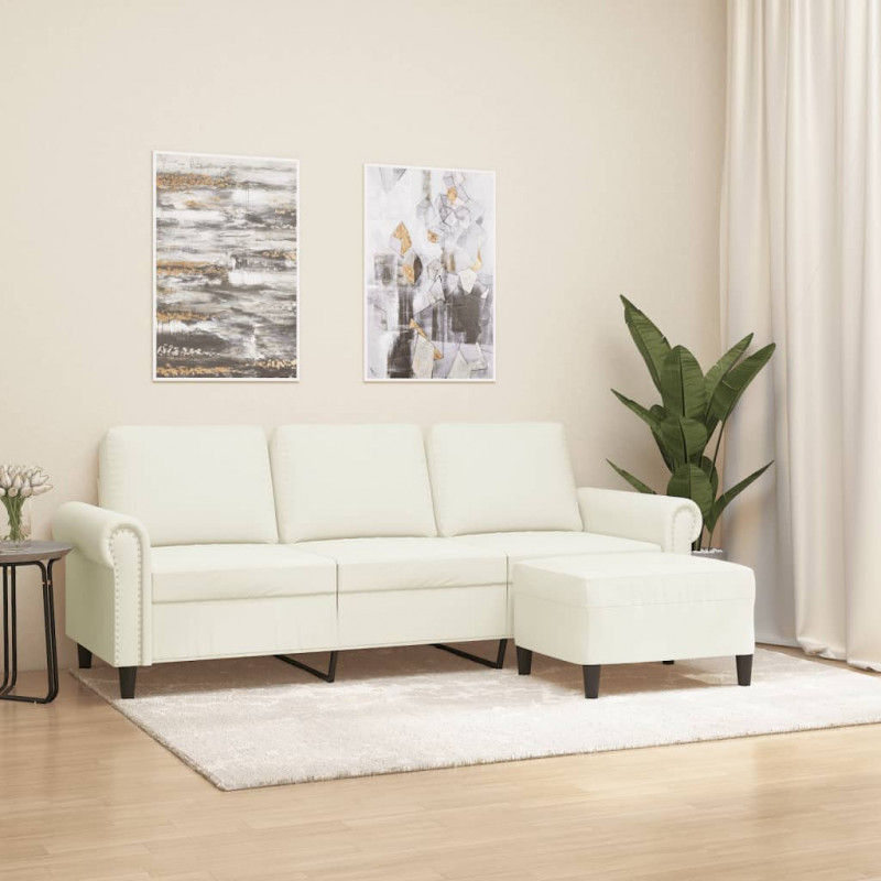 Sofa 3-osobowa, kremowa, 180 cm, tapicerowana aksamit